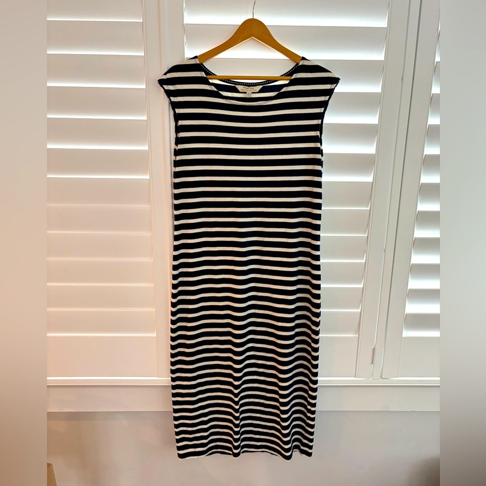 Navy Blue & White Striped Sleeveless Dress, size 8